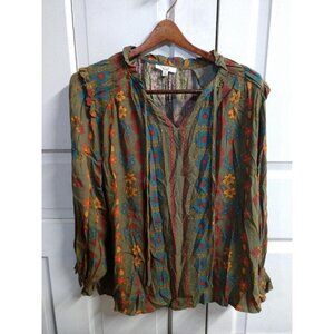 Vintage-Style Floral Easel M Blouse With Ruching & Button Details